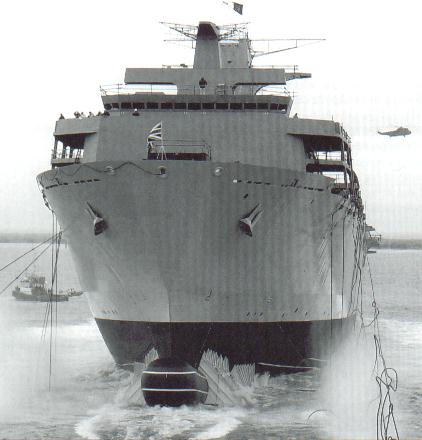 HMS Albion being launched, 9th March 2001. Image copyright  © Royal Navy. All Rights Reserved.