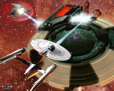 Andromedan Attacks! - A Klingon and federation ship feel the wrath of a Dominator. Adam Turner 2008.