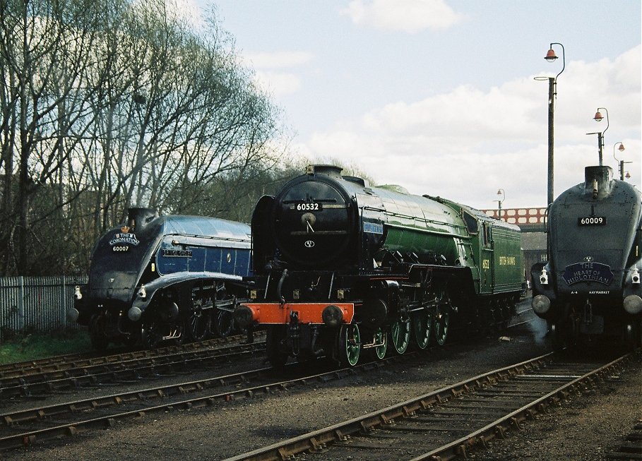 Gresley A4 60007 Sir Nigel Gresley, Peppercorn A2 60532 Blue Peter and Gresley A4 60009 Union of South Africa.