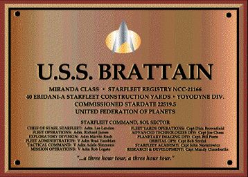 USS Brattain dedication plaque.