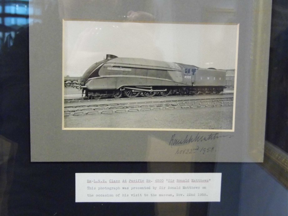 Signed portrait of Gresley A4 4500 Sir Ronald Matthews - named for the LNER director and signed by him, Wed 11/9/2013. 