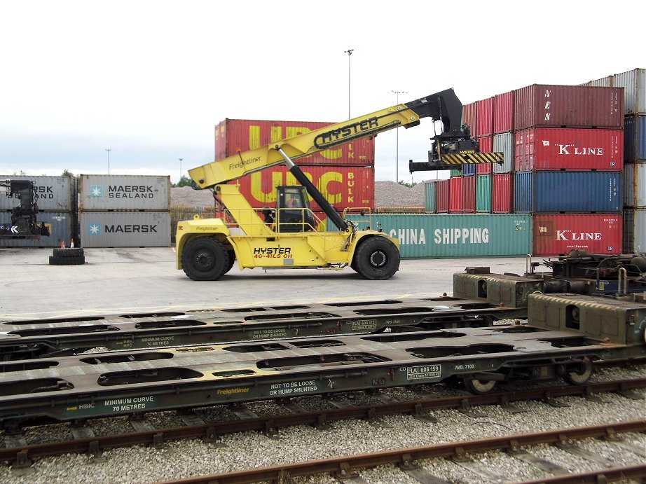 Container fork-lift at Doncater railport, Sun 15/9/2013. 