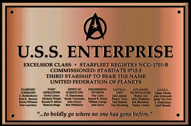 USS Enterprise-B dedication plaque.