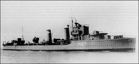 HMS Electra, H27, E class destroyer 1934 - 1942. Click here for the Force Z website.