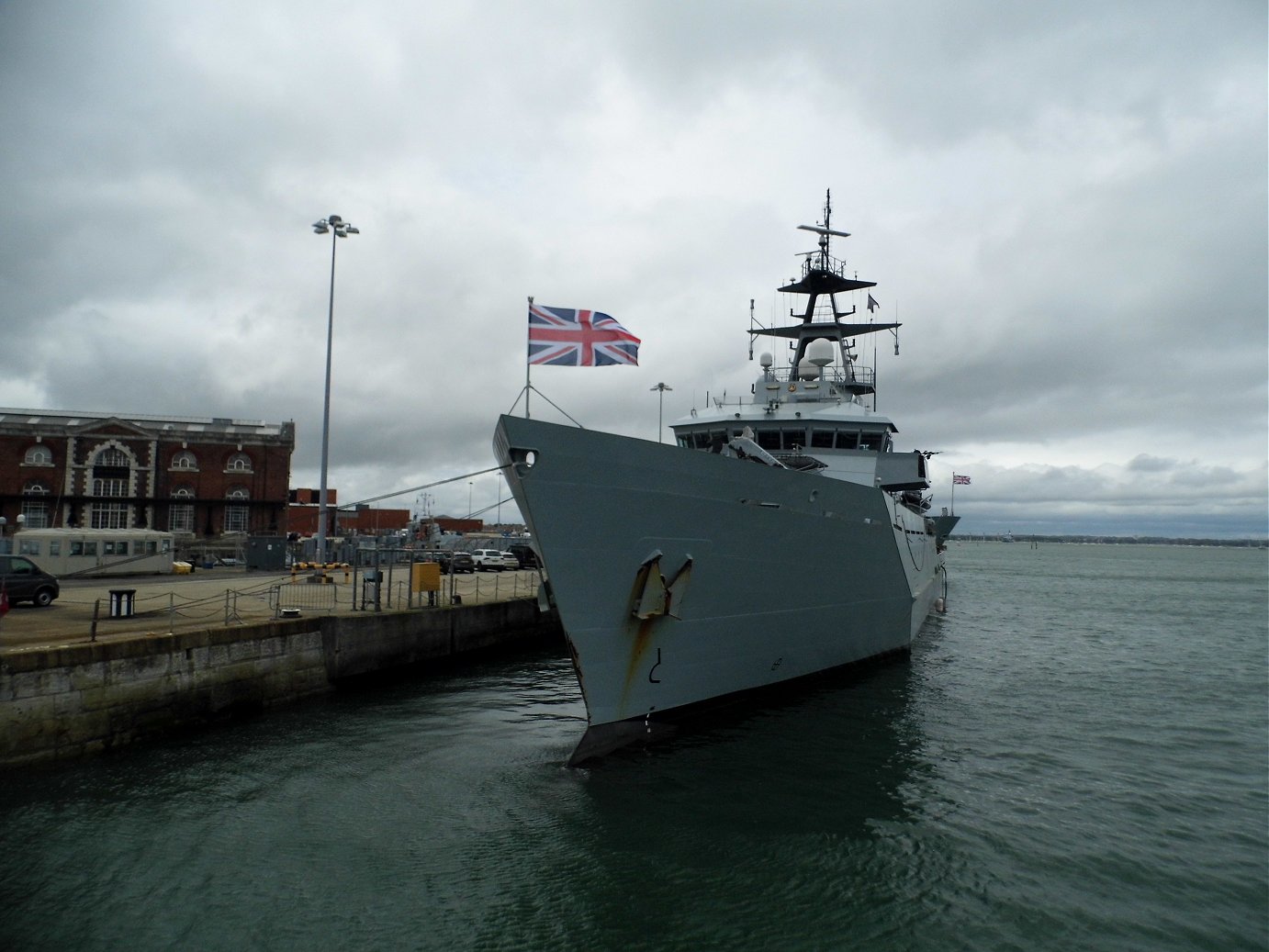 River class offshore patrol vessel H.M.S. Mersey at Portsmouth Naval Base 23 April 2019
