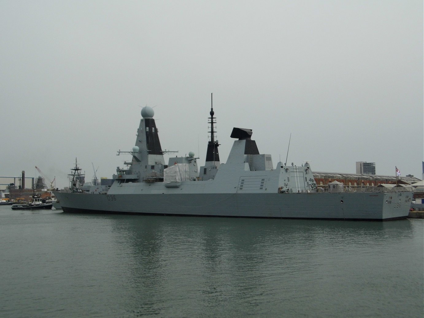 Type 45 destroyer H.M.S. Defender D36 at Portsmouth Naval Base 23 April 2019