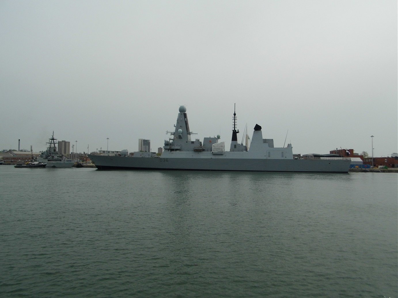 Type 45 destroyer H.M.S. Defender D36 at Portsmouth Naval Base 23 April 2019