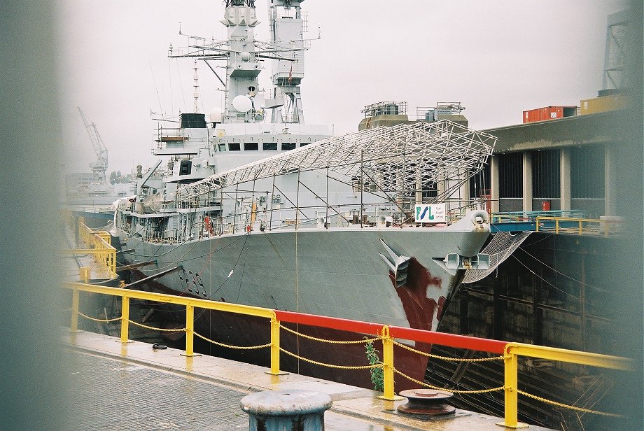 Type 23 frigate HMS Richmond, undergoing refit, Portsmouth 2005.