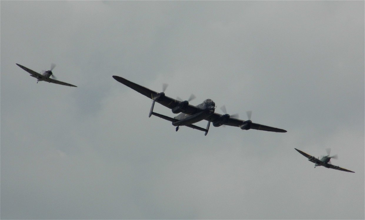 BBMF Lancaster B1 and two Spitfires, RAF Waddington July 6th 2014