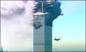 The second highjacked Boeing smashes into the World Trade Center.