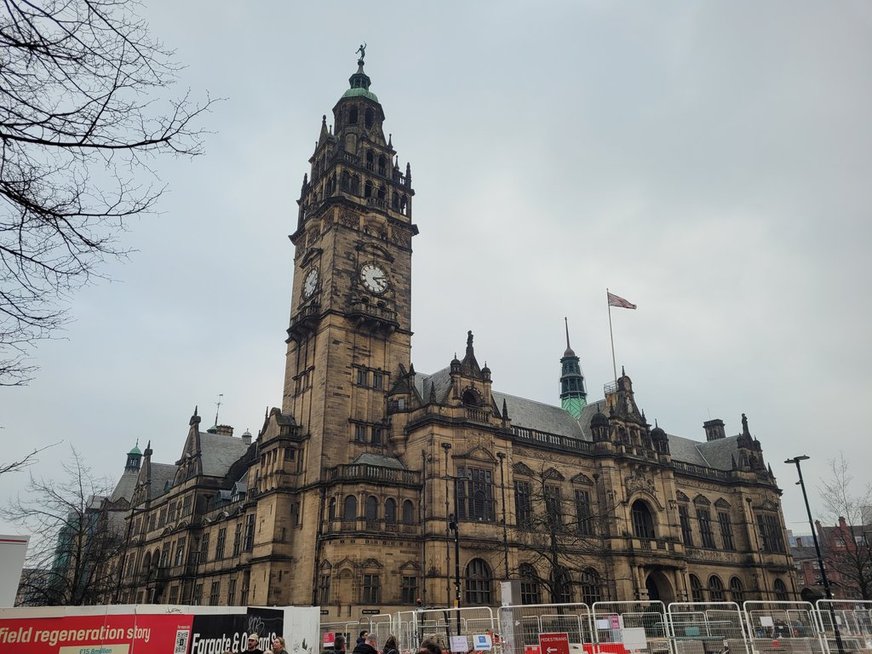 Sheffield Town Hall - an unchanging image with Vulcan at the top of the clock tower.