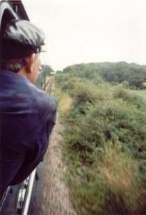 Sir Nigel Gresley at speed on the GCR Summer 1994 as seen from the fireman's side. Bill Gwilt was fireman that day.