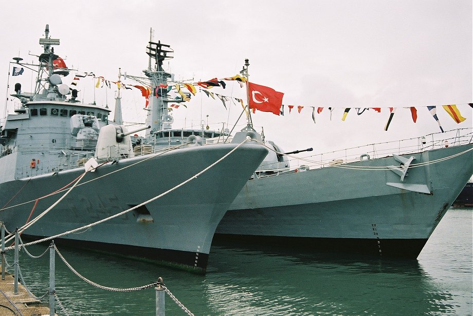 TCG Oruçreis (F-245), Barbaros-class frigate, Trafalgar 200, Portsmouth 2005. 